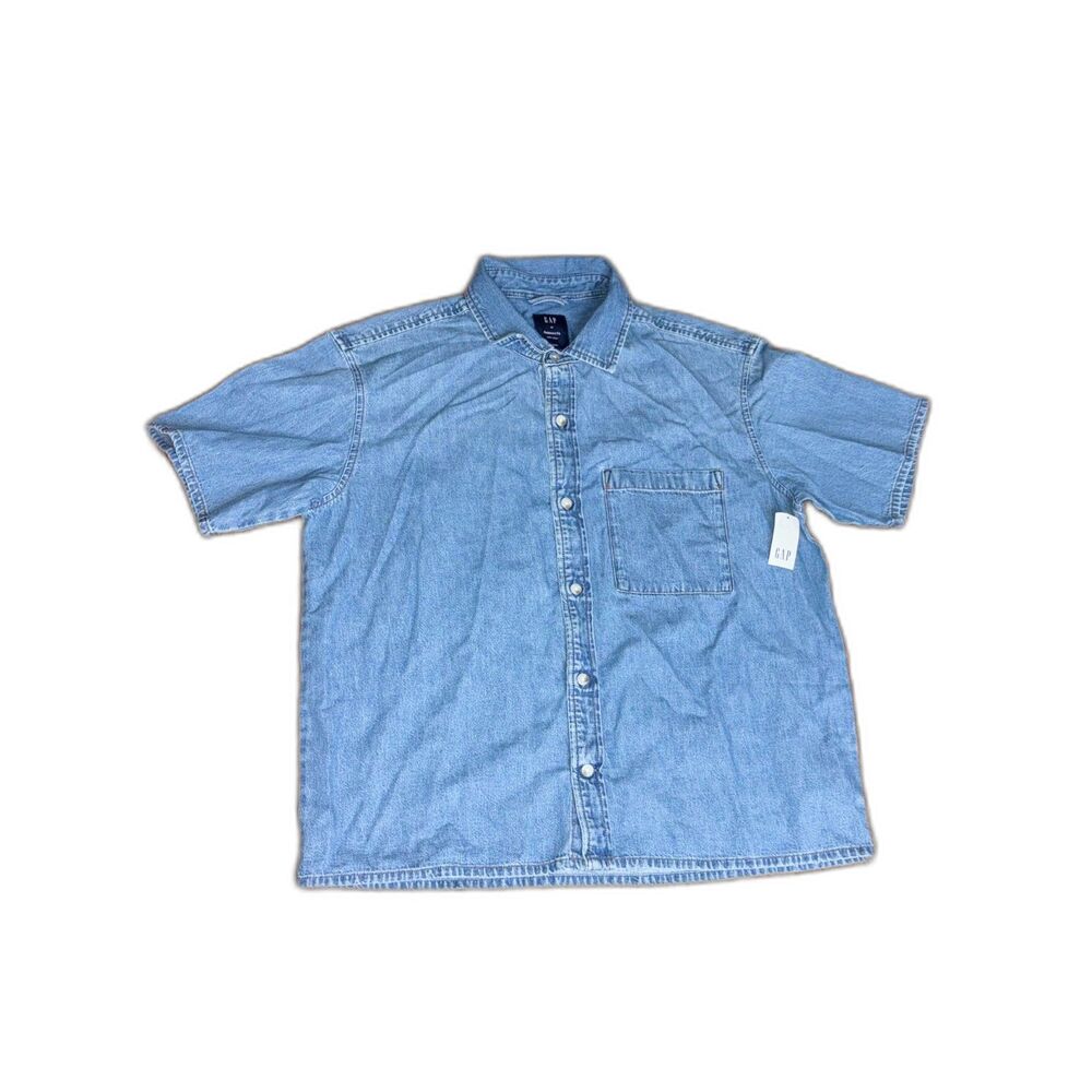 Gap Women's Denim Fitted Crop Shirt Short Sleeve Blue